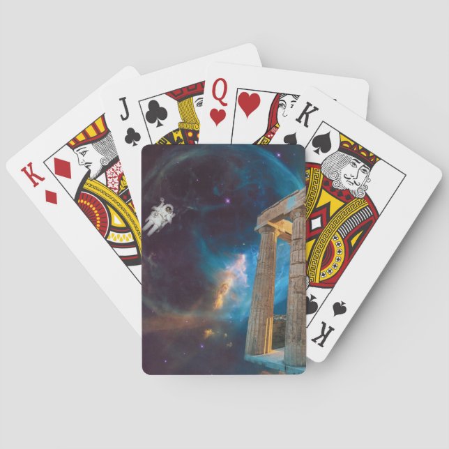 Parthenon Acropolis Greece Meets Space Poker Cards (Back)