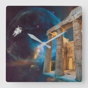 Parthenon Acropolis Greece Meets Space Square Wall Clock