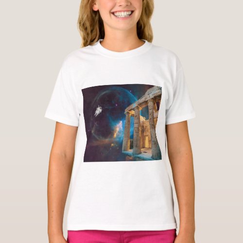 Parthenon Acropolis Greece Meets Space T_Shirt