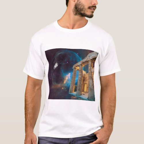 Parthenon Acropolis Greece Meets Space T_Shirt