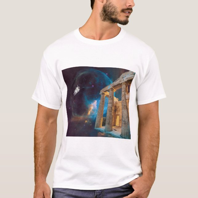 Parthenon Acropolis Greece Meets Space T-Shirt (Front)