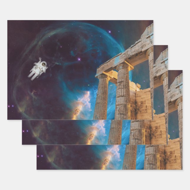Parthenon Acropolis Greece Meets Space Wrapping Paper Sheets (Set)