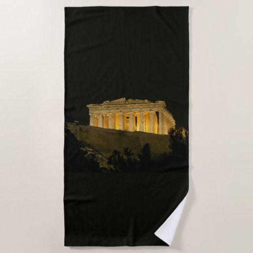 Parthenon at Night Beach Towel