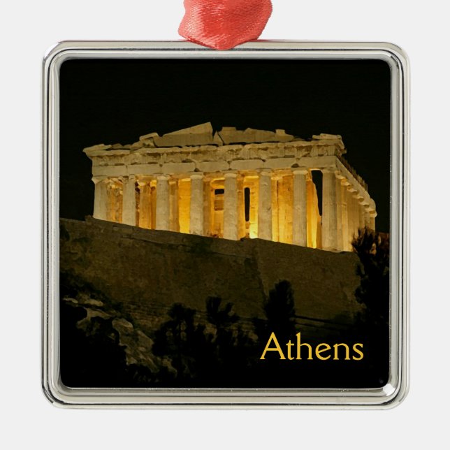 Parthenon at Night Metal Ornament (Front)
