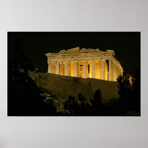 Parthenon at Night Poster