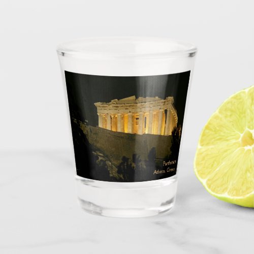 Parthenon at Night Shot Glass