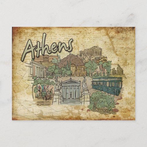 Parthenon Athens Greece Monument Travel Postcard