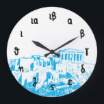 Parthenon Time - Greek Numerals & the Acropolis Large Clock<br><div class="desc">A nice clock with ancient Greek numerals and an illustration of the Acropolis of Athens. If time-management sounds Greek to you, then that's your ideal clock! The Acropolis of Athens with the Parthenon featuring prominently on the "holy rock" of Greece's capital city. The black color of the illustration can be...</div>