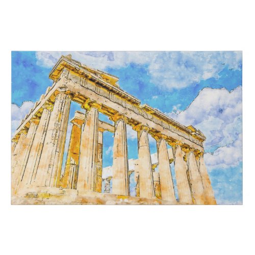 Parthenon Watercolor Digital Painting Faux Canvas Print