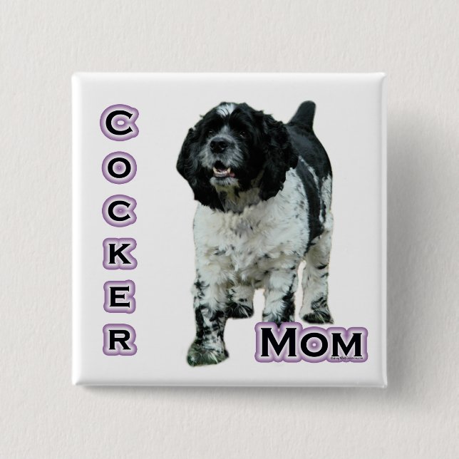 Parti Cocker Spaniel Mom; Mom of Cocker Spaniel Pinback Button (Front)
