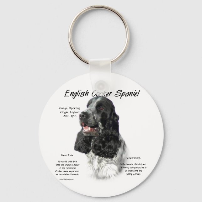 Parti English Cocker Spaniel History Keychain (Front)