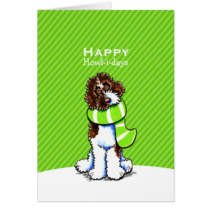 Parti Labradoodle Scarf Christmas Green Custom Greeting Cards