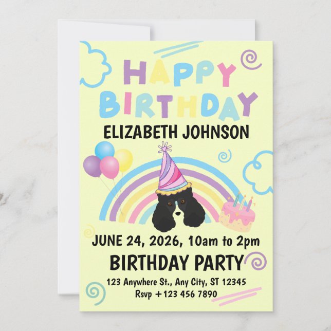 Parti Poodle Birthday Invitation in Yellow (Front)