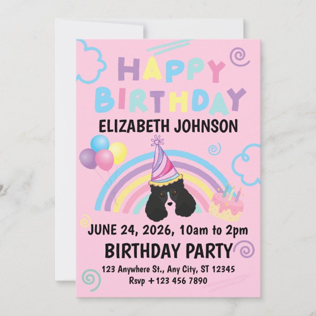 Parti Poodle Birthday Party Invitation Pink (Front)