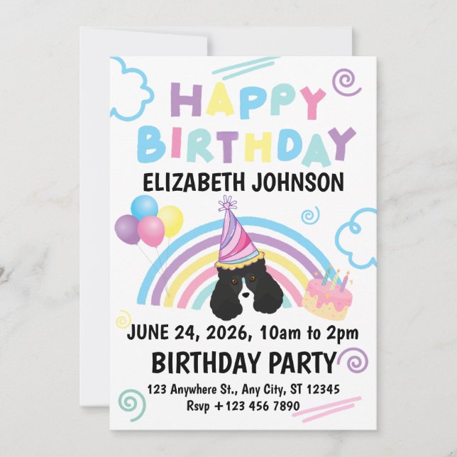 Parti Poodle Birthday Party Invitation White (Front)