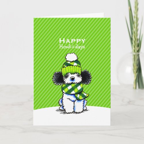 Parti Poodle Plaid Scarf Christmas Green Custom Holiday Card