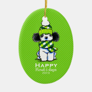 Parti Poodle Plaid Scarf Christmas Stripe Custom Ceramic Ornament