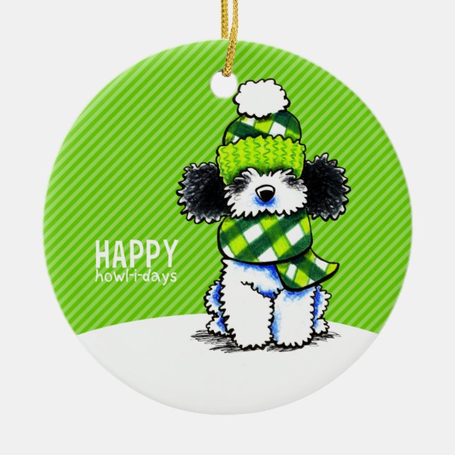 Parti Poodle Scarf Christmas Happy Howl-i-days Ceramic Ornament (Front)
