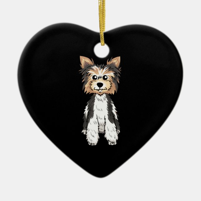 Parti Yorkie Cute Art Ceramic Ornament (Front)