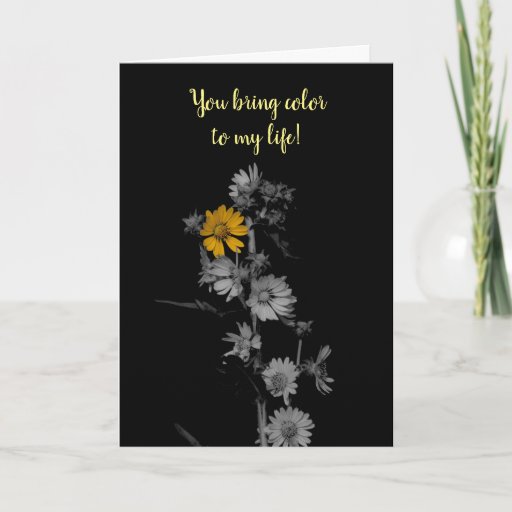 Partial Color Black and White Flower Anniversary Card