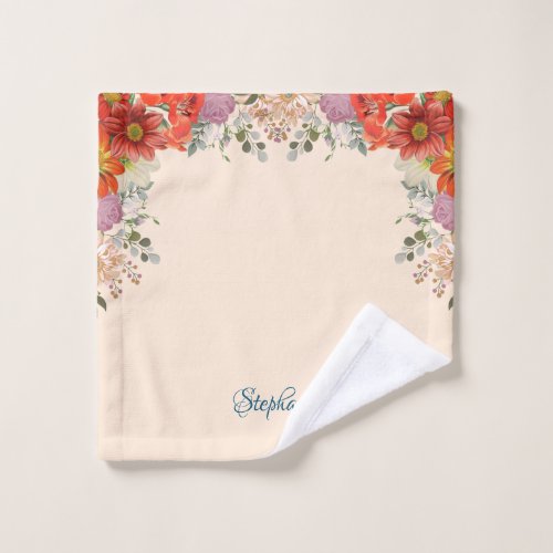 Partial Floral Border on Pale Orange Background Wa Wash Cloth