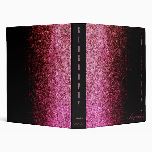 Partial pink glitter gradient and black chic 3 ring binder (Background)