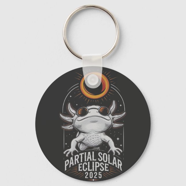 Partial Solar Eclipse 2025 Axolotl Amphibian  Keychain (Front)