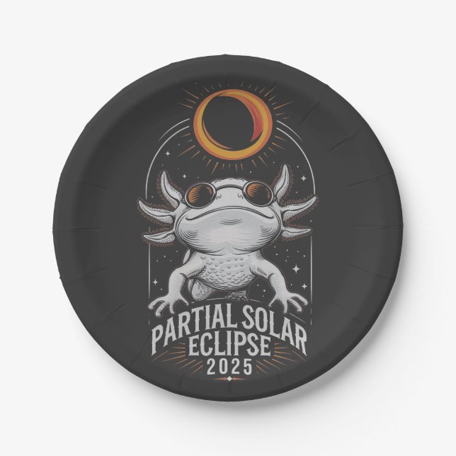 Partial Solar Eclipse 2025 Axolotl Amphibian  Paper Plates (Front)