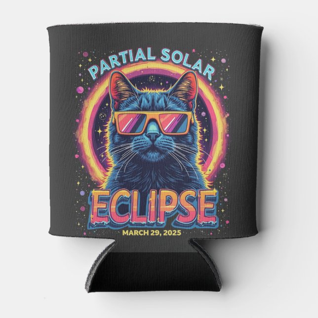 Partial Solar Eclipse 2025 Cat Kitten  Can Cooler (Front)