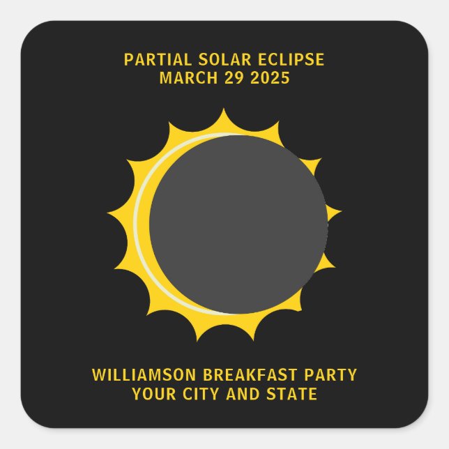 Partial Solar Eclipse March 2025 Personalized Square Sticker (Front)