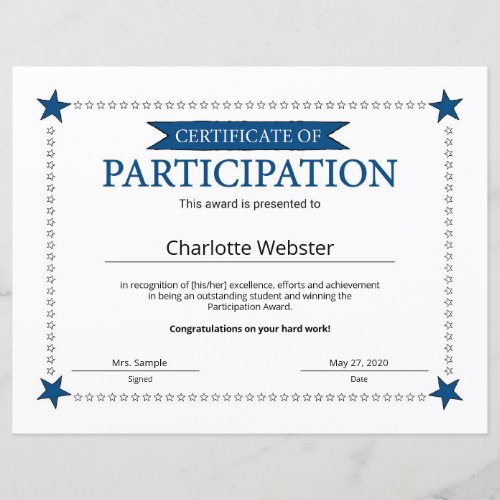 Participation Award Certificate of Achievement PDF