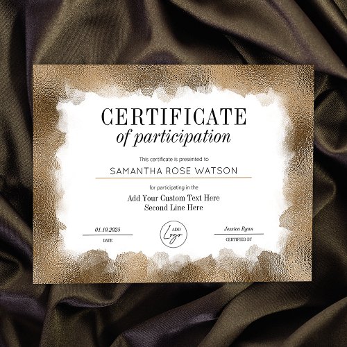 Participation Certificate Gold Glitter Logo Award