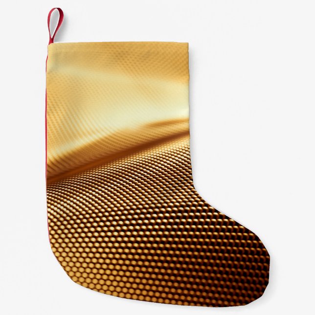 Particle drapery luxury gold background. 3d illust small christmas stocking (Front)