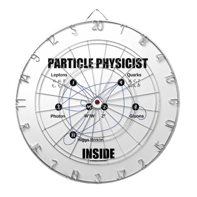 Particle Physicist Inside (Standard Model Higgs) Dartboard With Darts (Front)