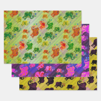 Particolor Elephants! Wrapping Paper Sheets