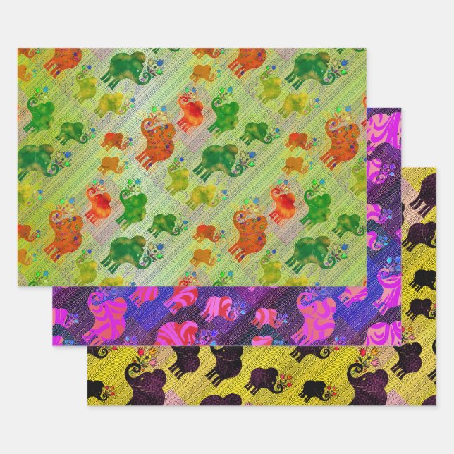 Particolor Elephants! Wrapping Paper Sheets (Set)