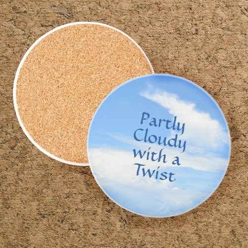 Partly Cloudy Sky with a Twist Blue and White Coaster