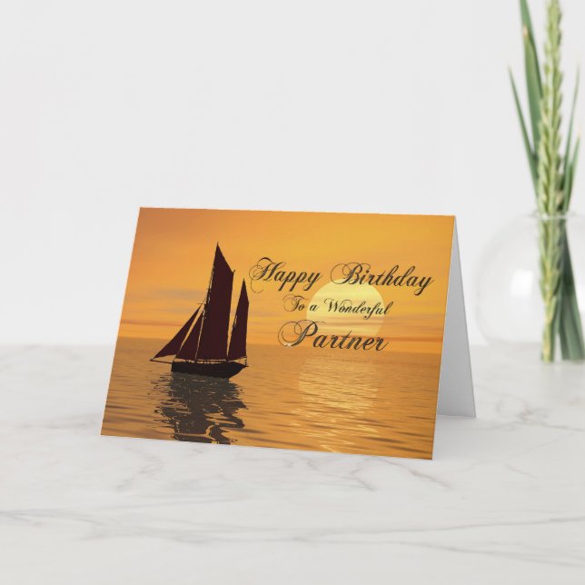 Partner, a moonlight yacht birthday card (Front)
