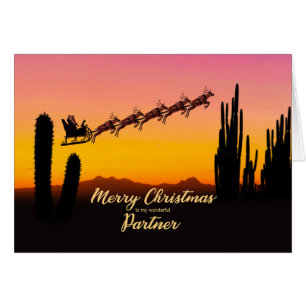 Partner Christmas Santa Over Desert Cards