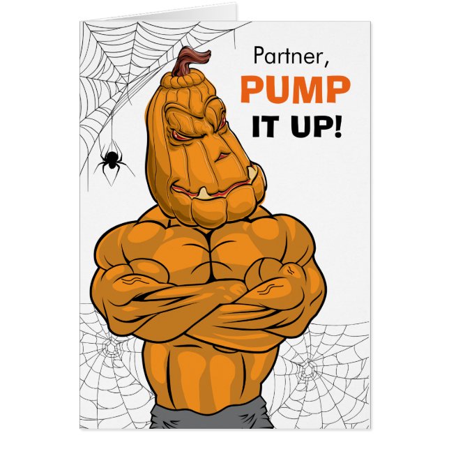 Partner Halloween Muscled Jack o' Lantern Cards (Front)