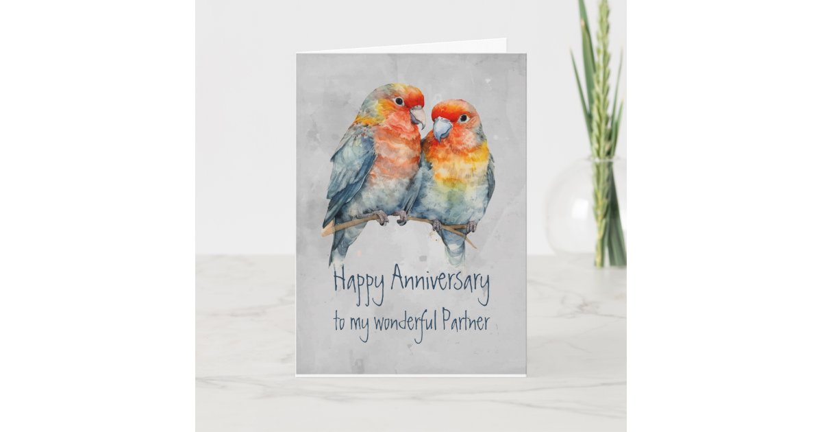 Partner Parrot Love Bird Wedding Anniversary Card | Zazzle