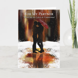 Partner Stylish Holiday Card With Gay Couple