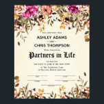 "Partners For Life" Floral Wedding Certificate Poster<br><div class="desc">Preserve your wedding memories! Ceremonial Wedding Certificates for ALL Unions and Partnerships. ♥ Personalize to "make it your own" -- Re-word all text / all phrases to reflect your unique union. ♥ This certificate type features signature lines for the officiant, witnesses or Best Man and Maid of Honor to sign....</div>