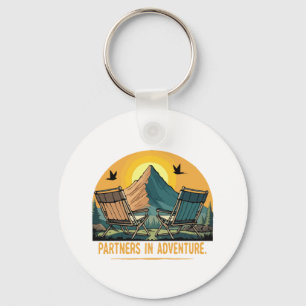 Partners in Adventure Retro Mountain Camping Keychain