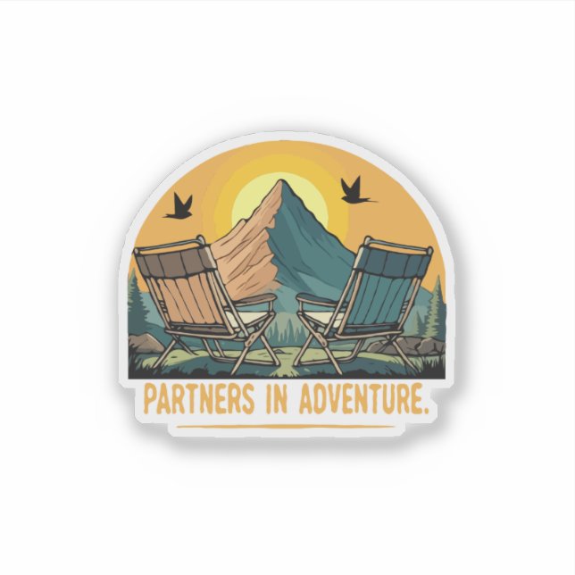  Partners in Adventure | Retro Mountain Camping  Sticker (Front)