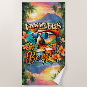 Partners in Beer Paradise Parrot Tropical Beach Towel
