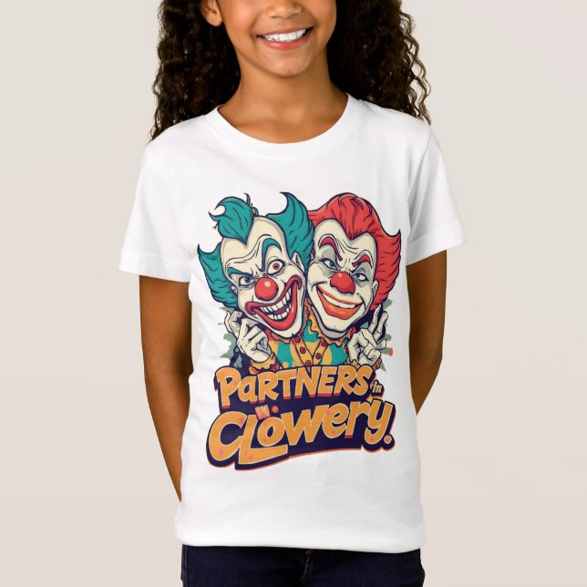 Partners in Clowery (Funny Clown Pun) T-Shirt (Front)
