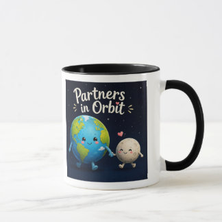 Partners in Orbit. Cute Earth and Moon Illustratio Mug