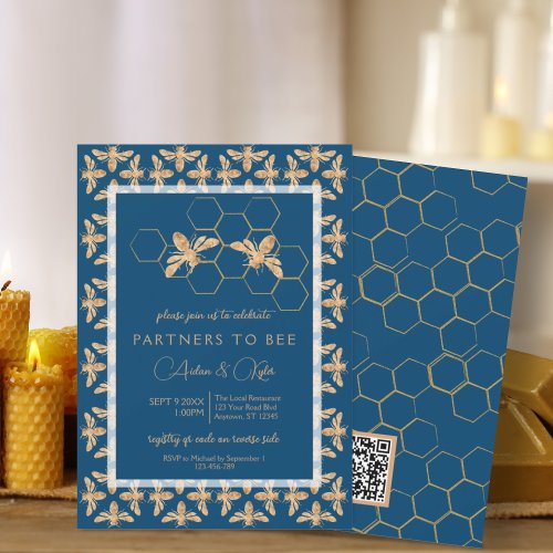 Partners to Bee Indigo  Honeycomb Wedding Shower Invitation