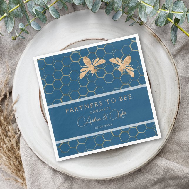 Partners to Bee Indigo & Honeycomb Wedding Shower Napkins (Creator Uploaded)